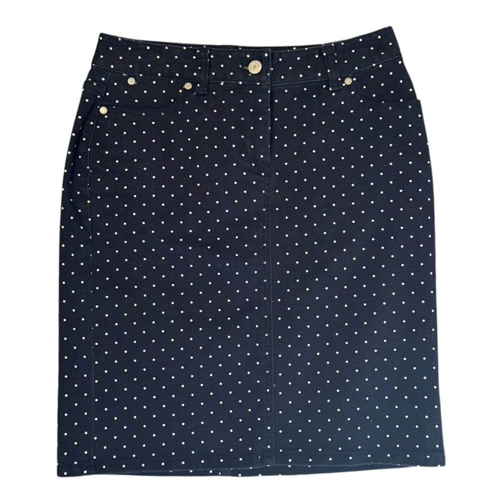 Talbots Denim Skirt Blue with White Polkadots Women’s Petite Size 0P …